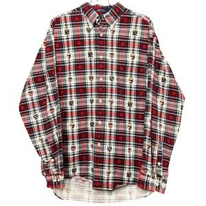 Tommy Hilfiger Plaid Crest Button Down Cotton Shirt Men Large Casual Relaxed Fit
